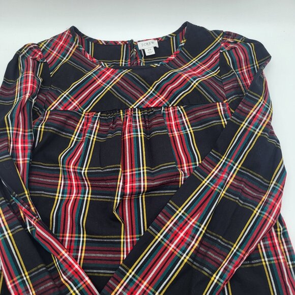 J. Crew Womens XS Tartan Puff-Sleeve Blouse Top Stretch Poplin Plaid - Picture 3 of 10